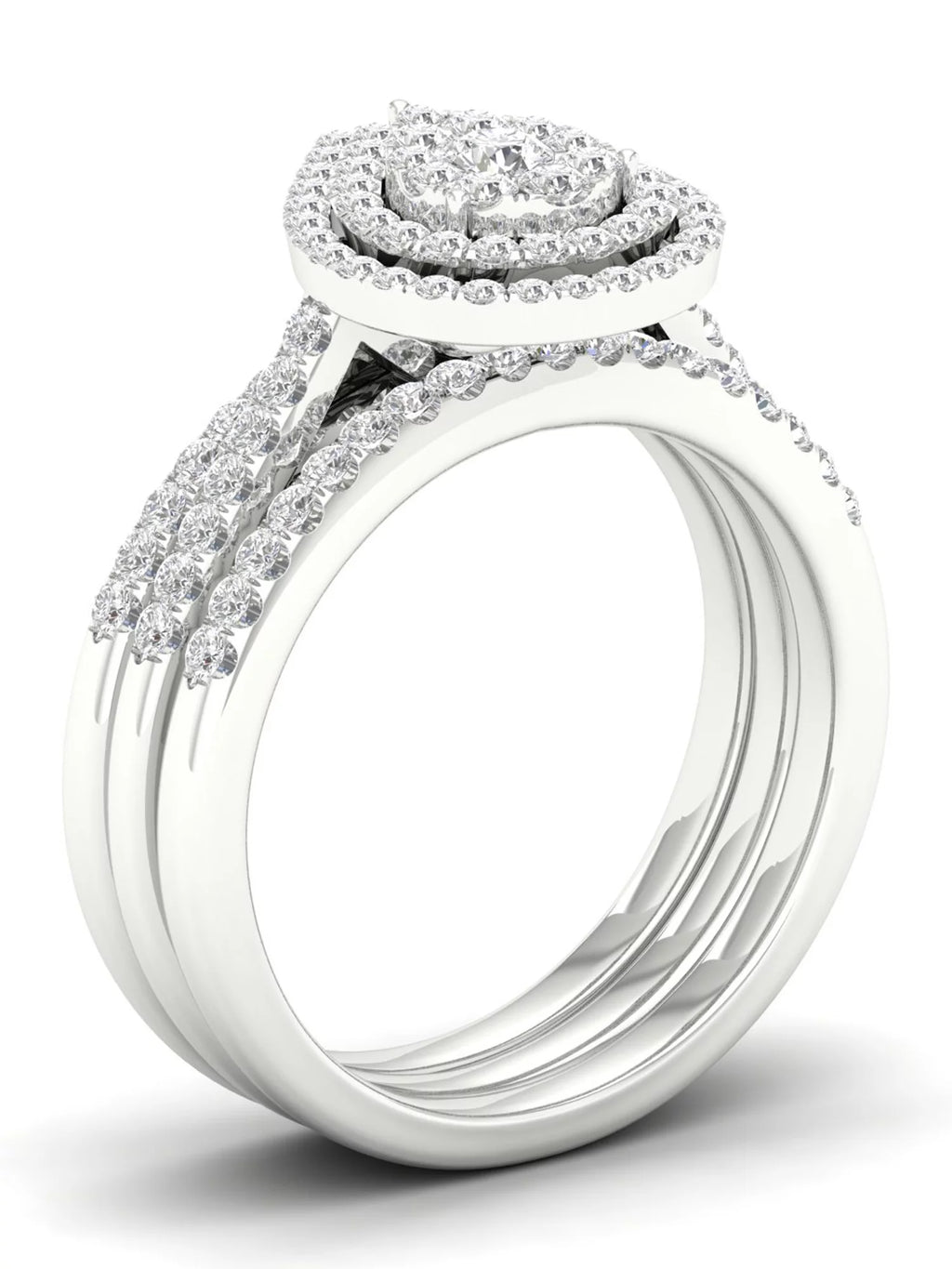 5/8Ct TDW Diamond S925 Sterling Silver Pear Shape Cluster Halo Bridal Set C488