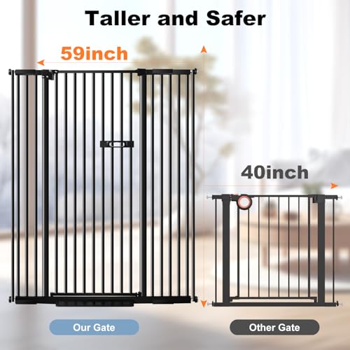 59" Extra Tall Metal Cat Gate, Auto Close (Black) V1491