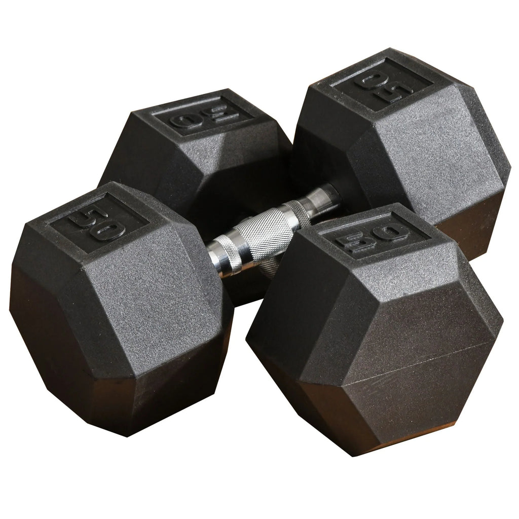 24 Lbs. Total Black Hex Rubber Dumbbells Set with Metal Handles C244322