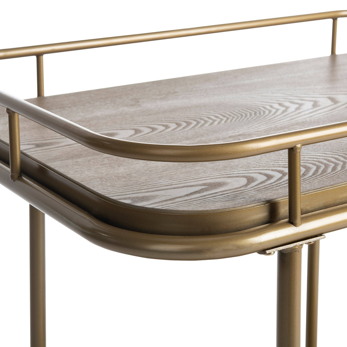 Rustic Oak / Gold 2 Tier Rectangle Bar Cart W4790