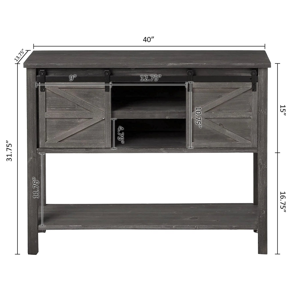 Antique Farmhouse Console Table with Sliding Barn Doors and Bottom Storage Shelf, Gray H663612