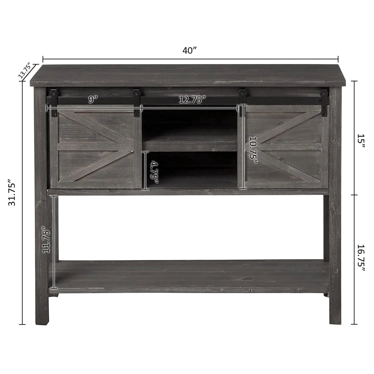 Antique Farmhouse Console Table with Sliding Barn Doors and Bottom Storage Shelf, Gray H663612