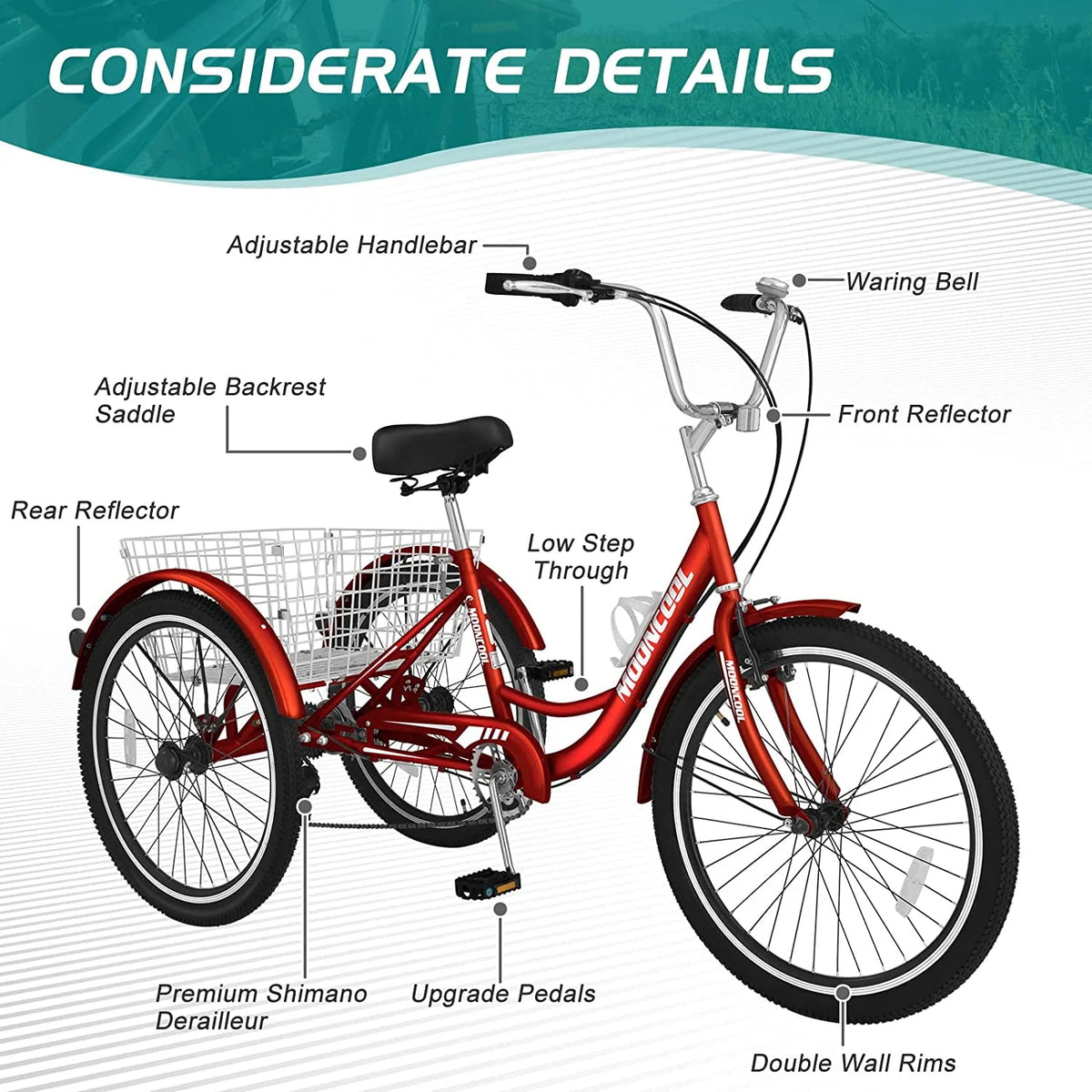 7 Speed 26 Inch Three Wheel Bike Q141852