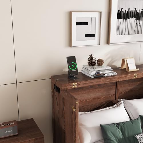 Solid Pine Queen Size Murphy Cabinet Wall Bed with Storage Drawers H99463