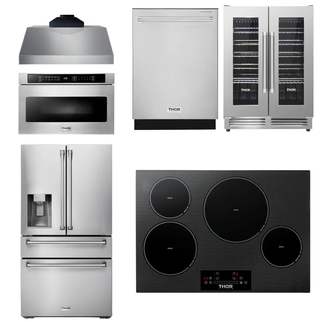30 Induction Cooktop, Range Hood, Microwave, Refrigerator, Dishwasher, Wine Cooler I8061