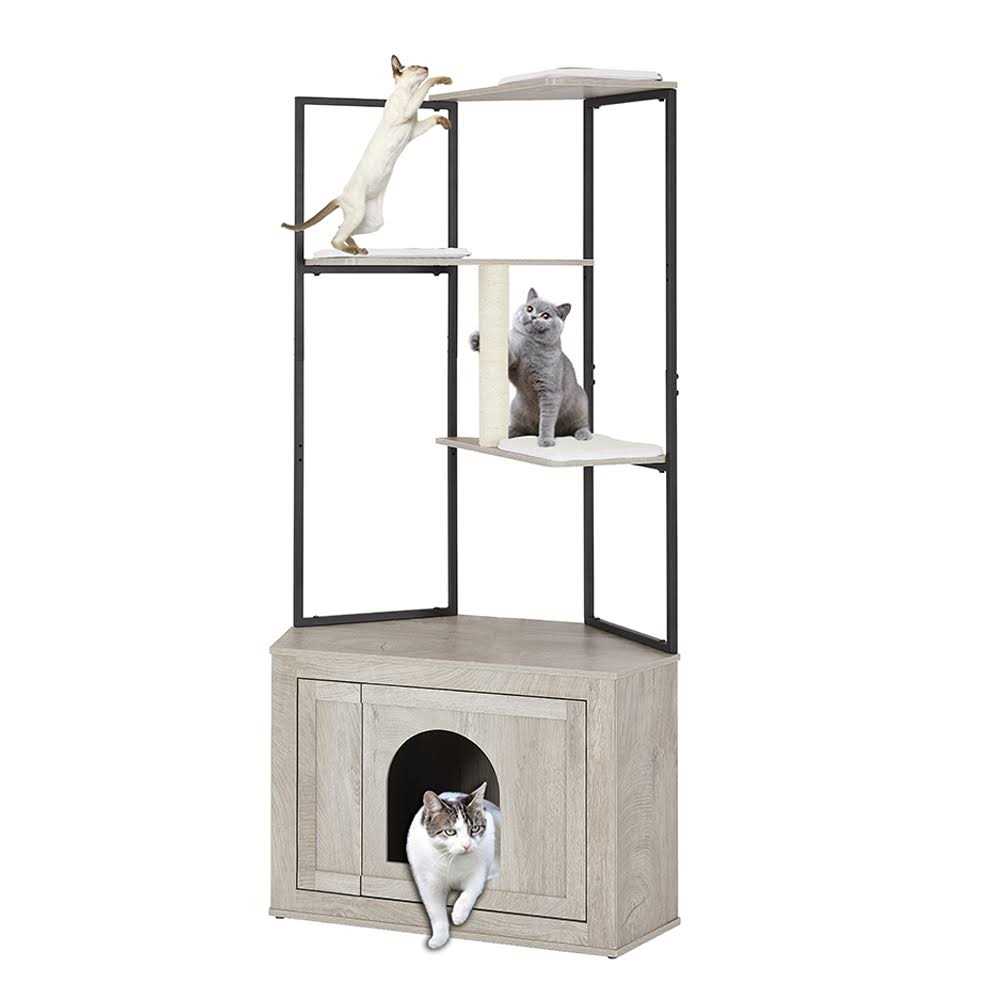 Corner Box Enclosure with Cat Tree Tower Cat Litter Q94623