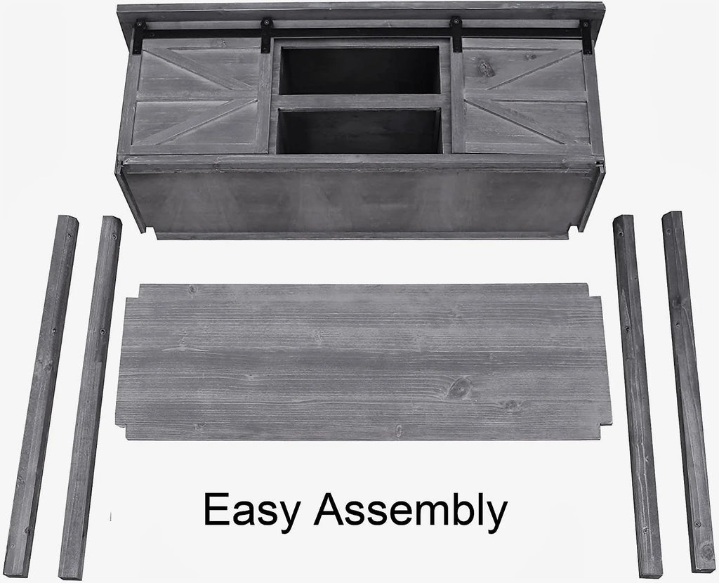 Antique Farmhouse Console Table with Sliding Barn Doors and Bottom Storage Shelf, Gray H663612