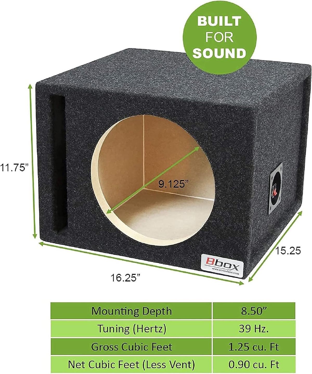 Single 10" Vented Carpeted Subwoofer Enclosure K666