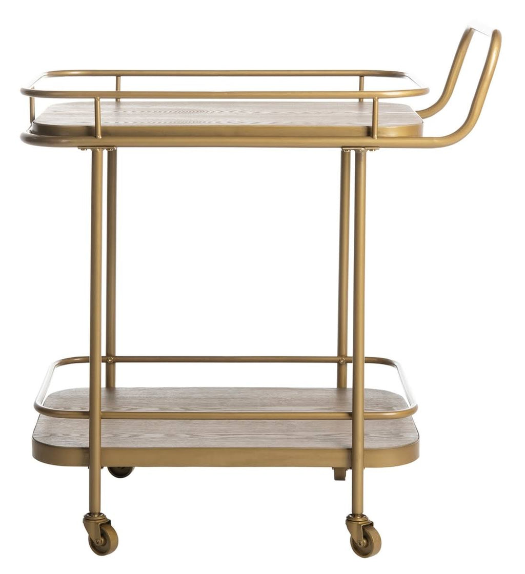 Rustic Oak / Gold 2 Tier Rectangle Bar Cart W4790
