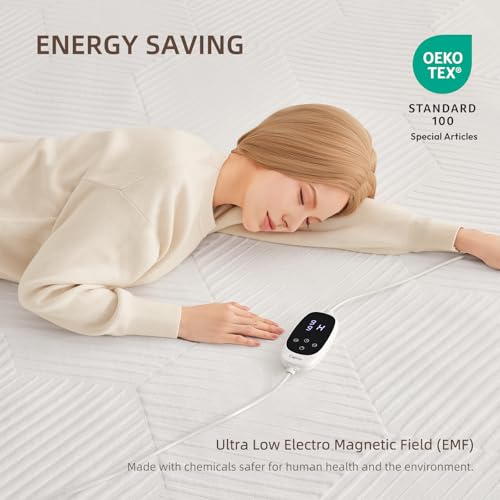 Twin XL Waterproof Heated Mattress Pad, White, 39" x 80" x 17.3" Deep Pocket D375