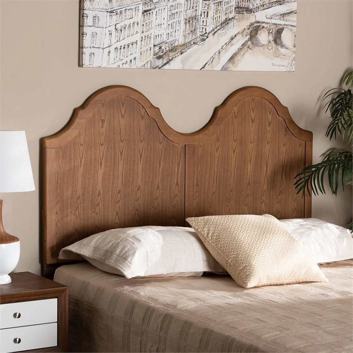 Wood Queen Size Arched Headboard in Ash Walnut C5637