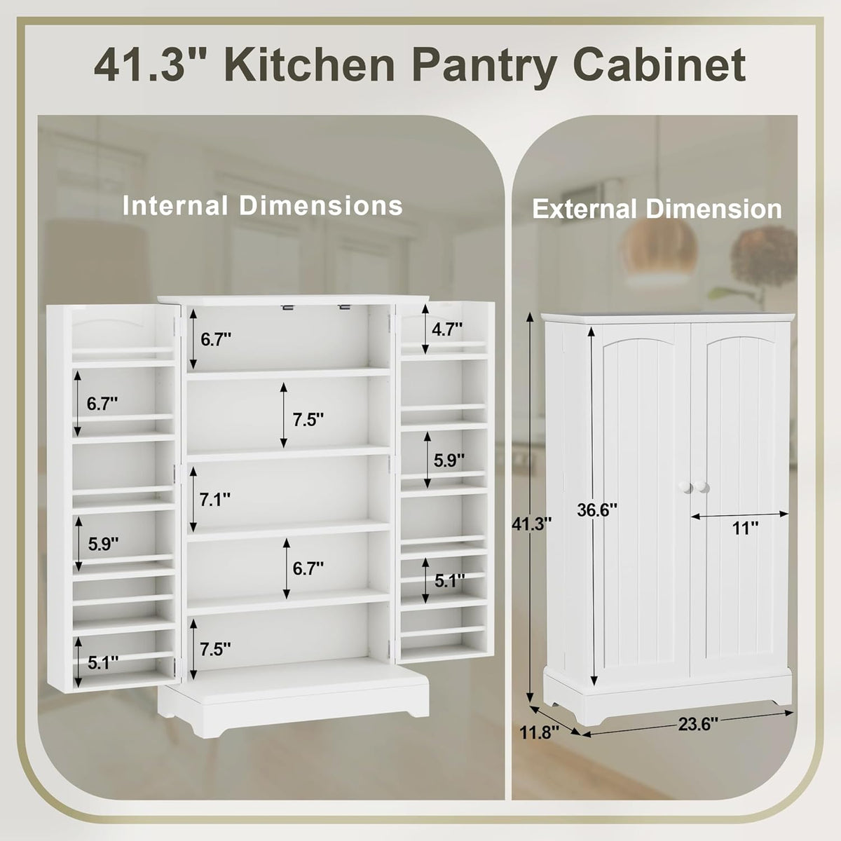 White Kitchen Pantry Storage Cabinet with Doors and Adjustable Shelves T468678