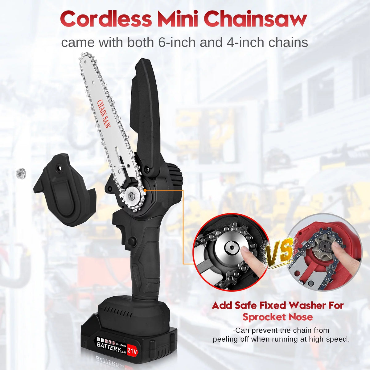 6 inch Cordless Mini Chainsaw with 2 Battery 2 Chain N352