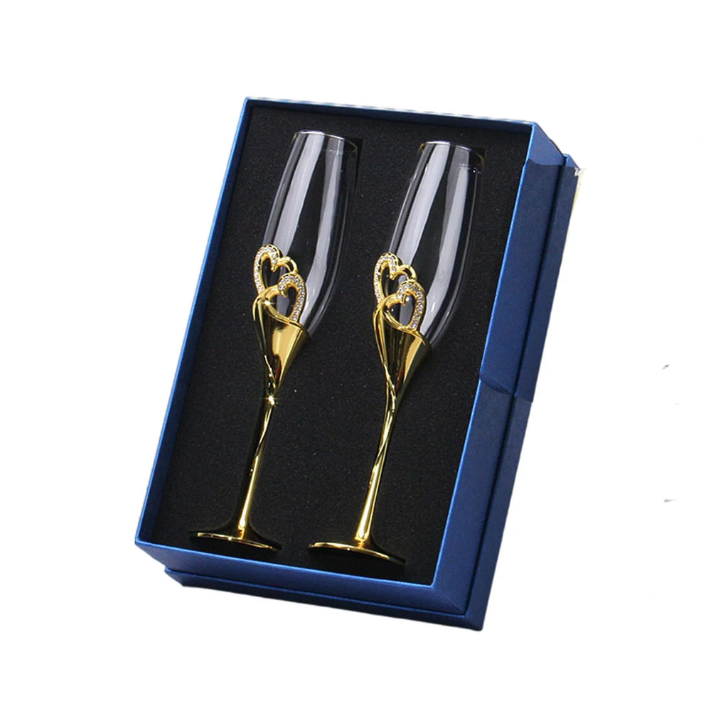 Champagne Flutes Glass Set of 2 Hand Blown Crystal I783246