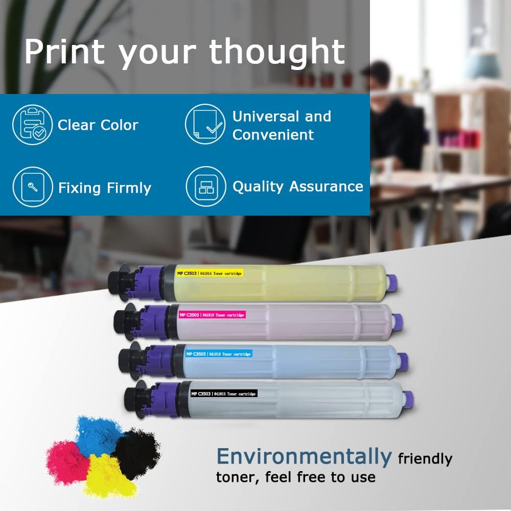 Compatible Toner Cartridge Replacement for Ricoh Aficio C3003 MP C3503 MP C3004 MP C3504 for 841813 841814 841815 841816 - Black 29,500 & Color 18,000 [KCMY-4 Pack] X715
