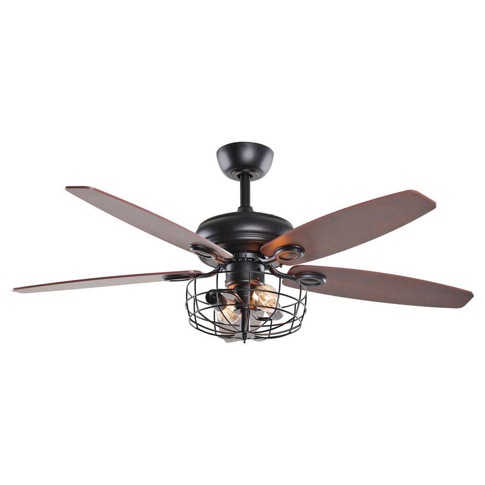 Black Downrod Mount Ceiling Fan with Light and Remote Control O6672