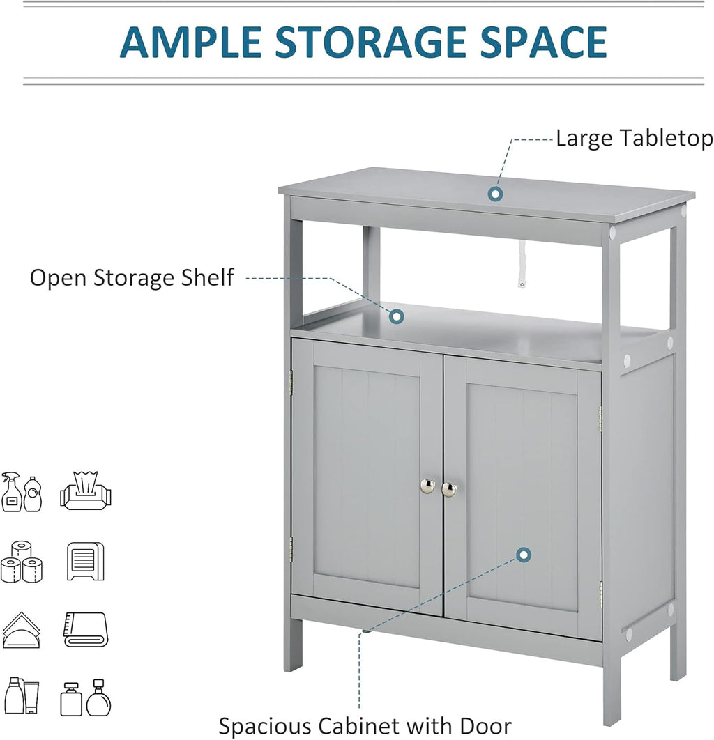 Grey Freestanding Bathroom Storage Cabinet with Doors and Open Shelf P38207
