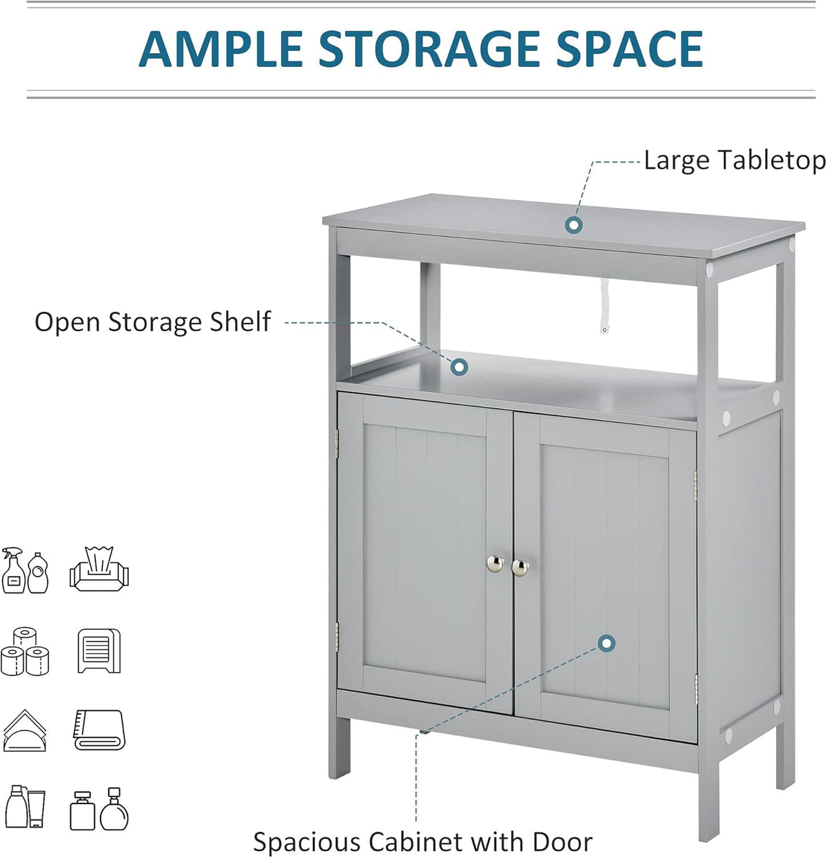 Grey Freestanding Bathroom Storage Cabinet with Doors and Open Shelf P38207