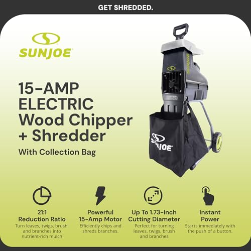 15-Amp Corded Electric Wood Chipper Shredder with Collection Bag Z820