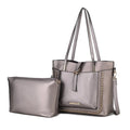 Vegan Leather Women's Shoulder Bag Crossbody Pouch 2 pcs Pewter J98555