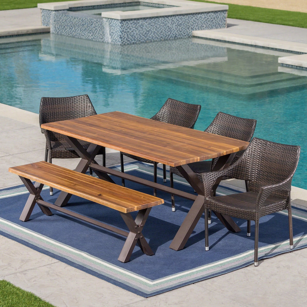 6-Piece Wicker Wood Outdoor Dining Set A277