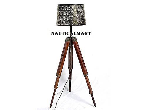 Brown Tripod Floor Lamp with Metal Shade N86667