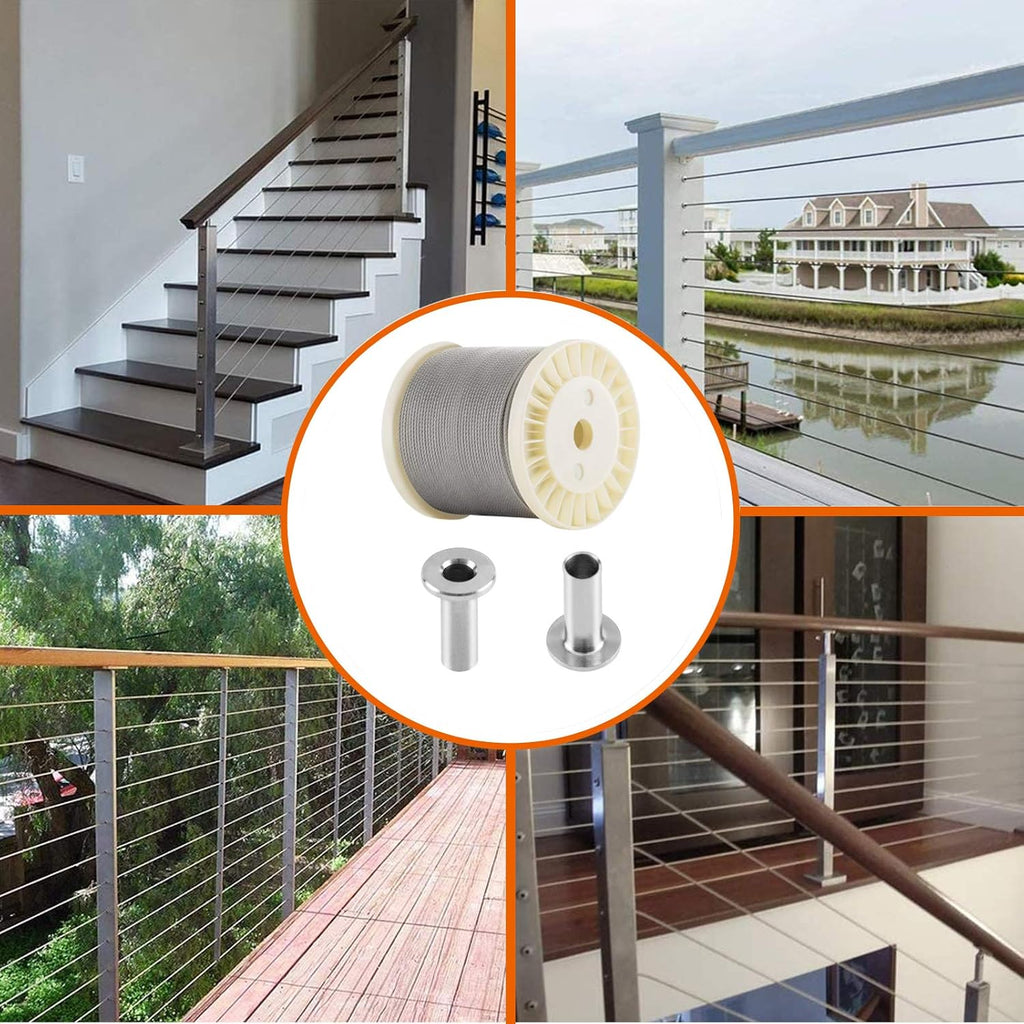 1/8 T316 Stainless Steel Cable with Cutter, 20 Pcs Protector Sleeves, 7 x 7 Strands, 450FT P402870