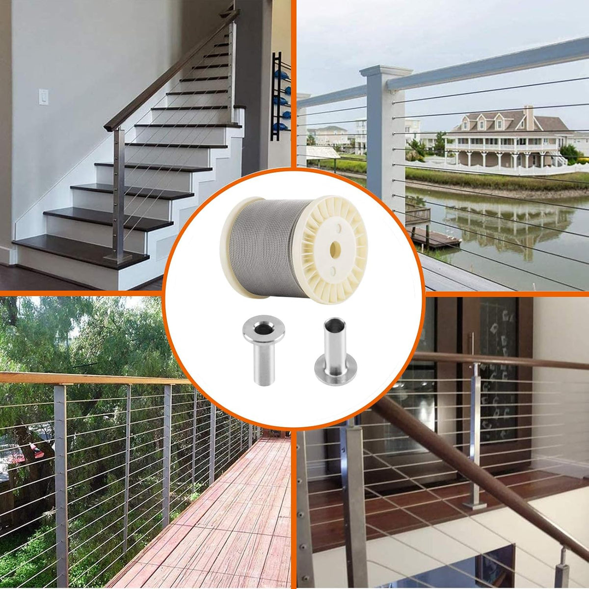 1/8 T316 Stainless Steel Cable with Cutter, 20 Pcs Protector Sleeves, 7 x 7 Strands, 450FT P402870
