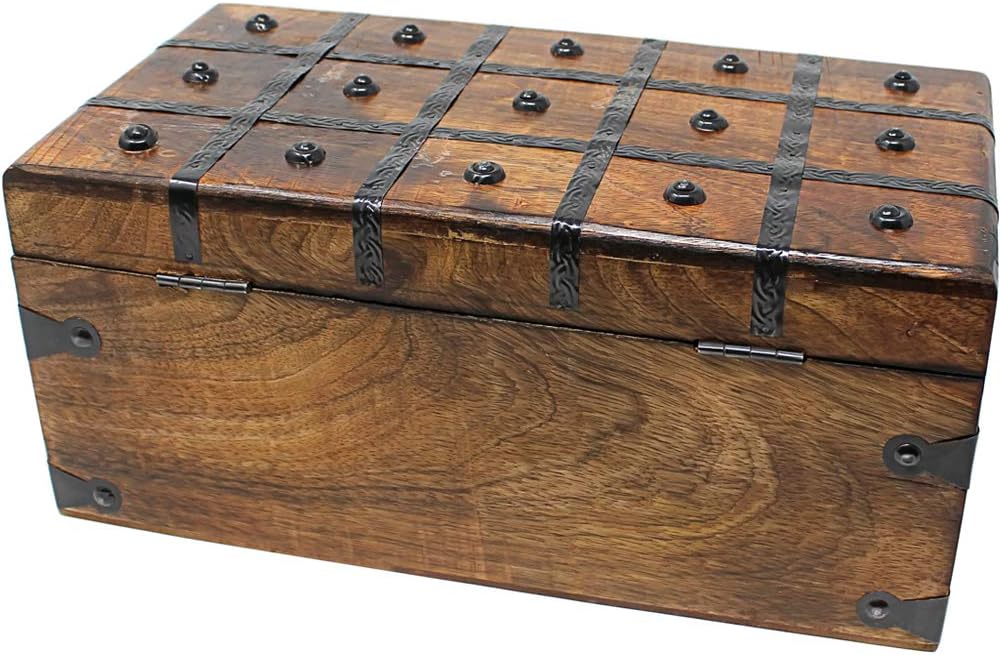 Wooden Storage Box with Iron Lock and Skeleton Key T47131
