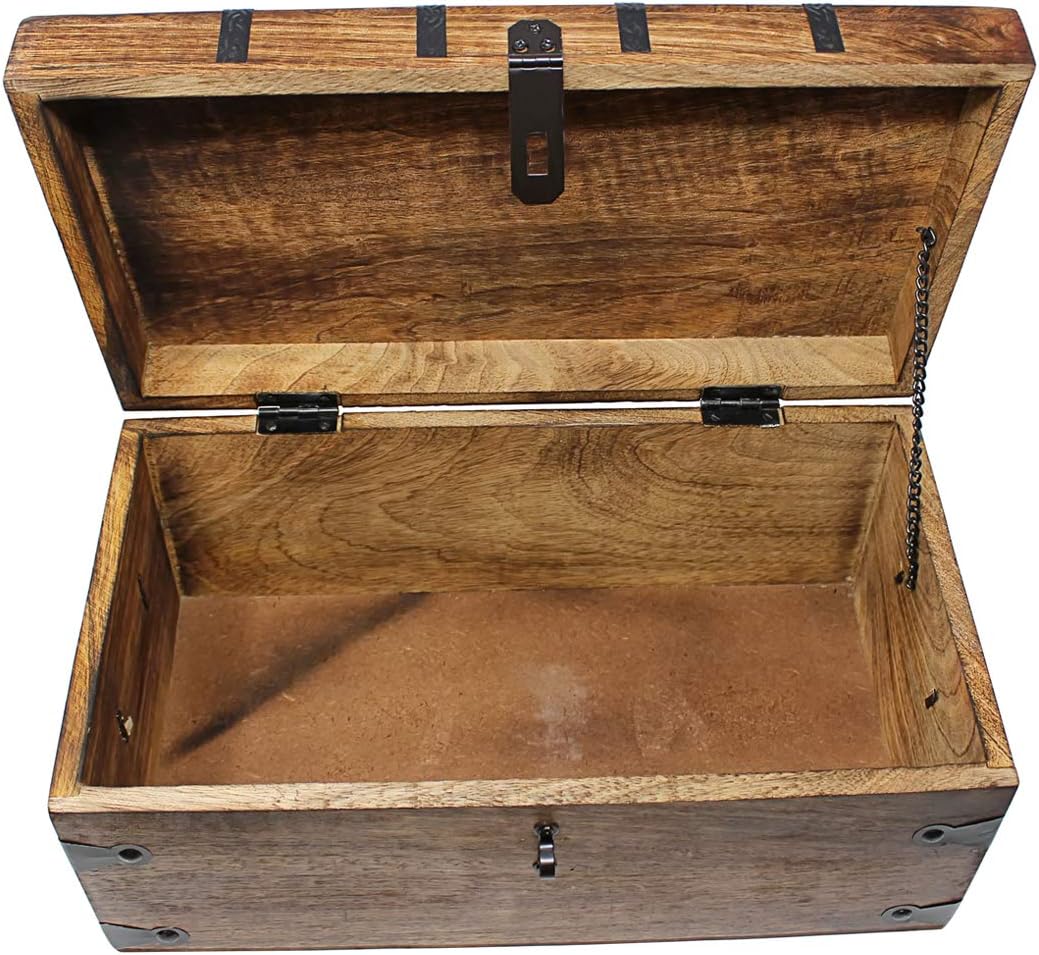 Wooden Storage Box with Iron Lock and Skeleton Key T47131