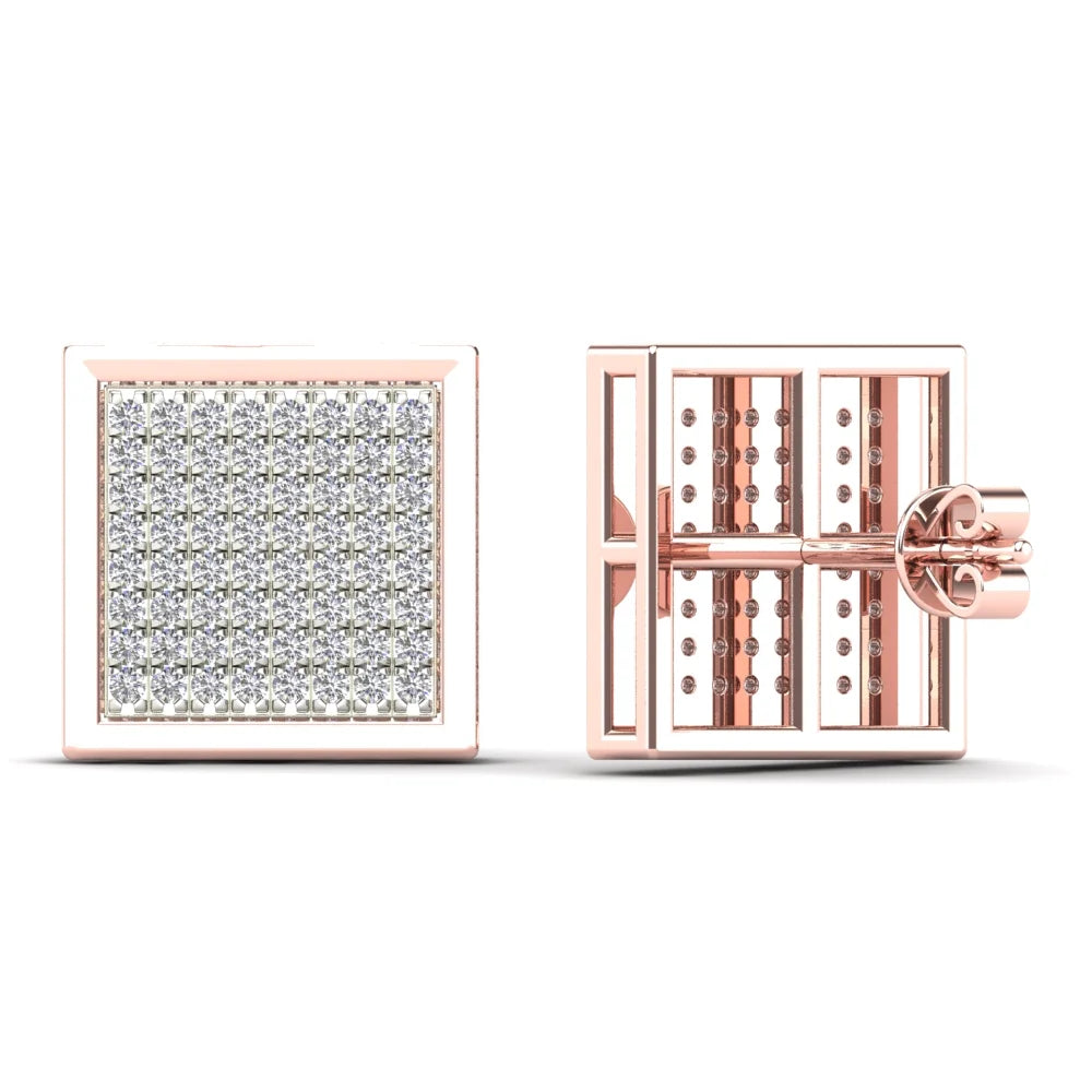 14K Rose Gold Diamond Square Stud Earrings B820