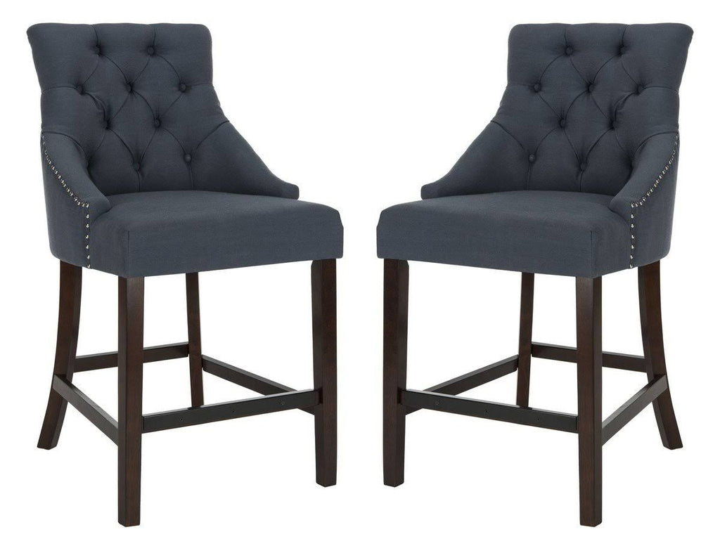 Navy Tufted Wing Back Counter Stool Q317