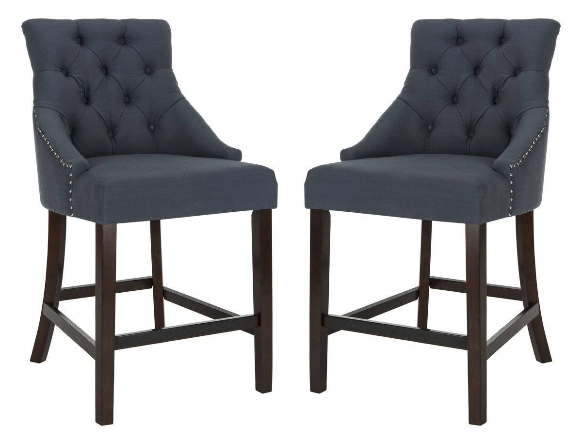 Navy Tufted Wing Back Counter Stool Q317