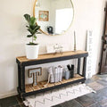 60 inch White Console with Brown Top and Black Base H394563