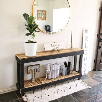 60 inch White Console with Brown Top and Black Base H394563