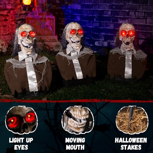 Halloween Animatronic Zombie Pathway Markers, Sound Activated Light Up Eyes (3Pack) V569734