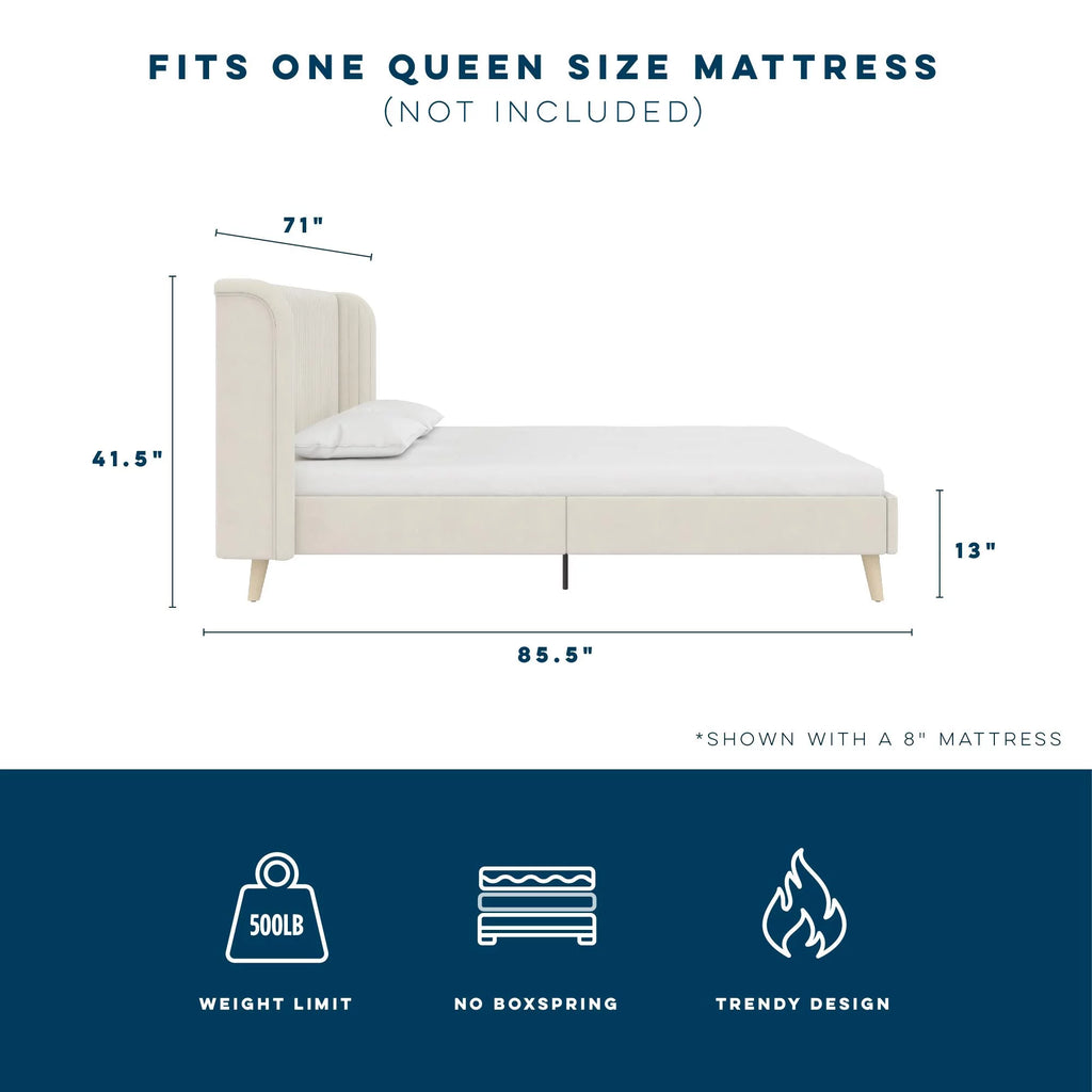 Ivory Velvet Queen Upholstered Bed I7764