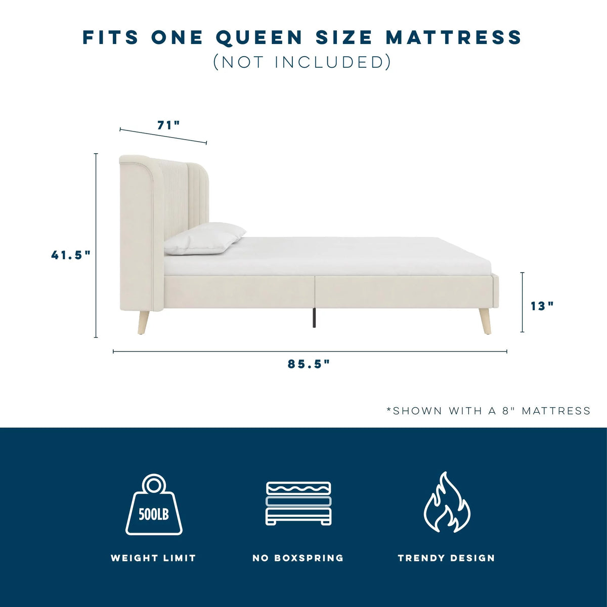 Ivory Velvet Queen Upholstered Bed I7764