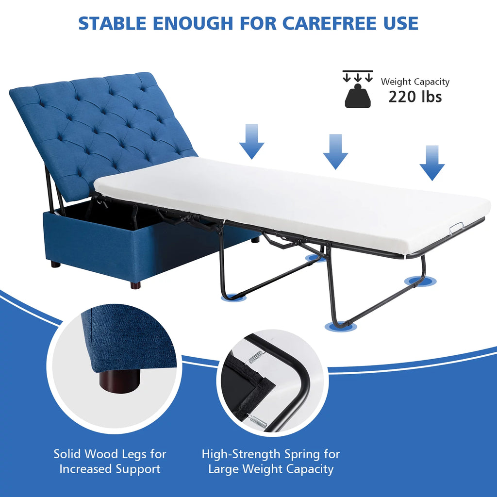 Folding Ottoman Sleeper Bed with Mattress Grey B742