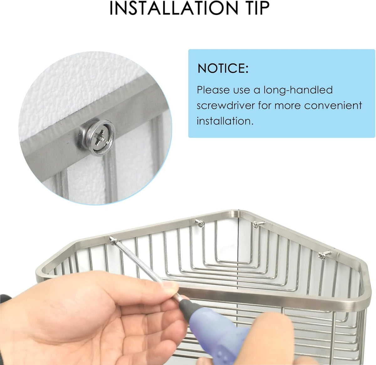Brushed Nickel SUS304 Stainless Steel Corner Shower Caddy Basket P80688