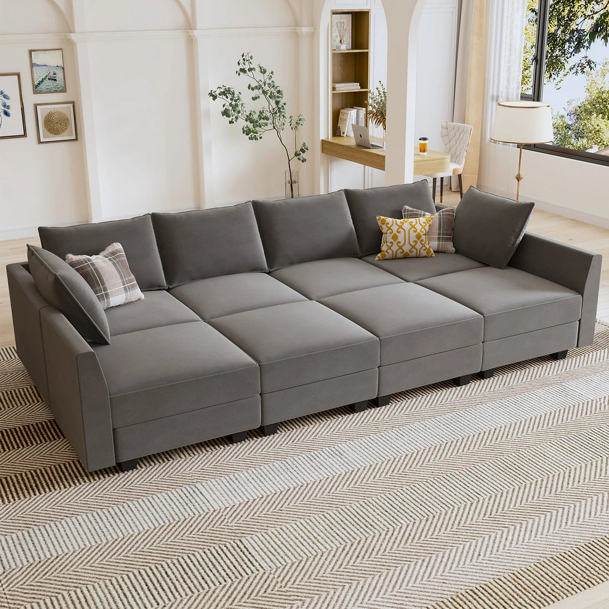 Pearl Grey Convertible Sleeper Sofa with Storage U7239