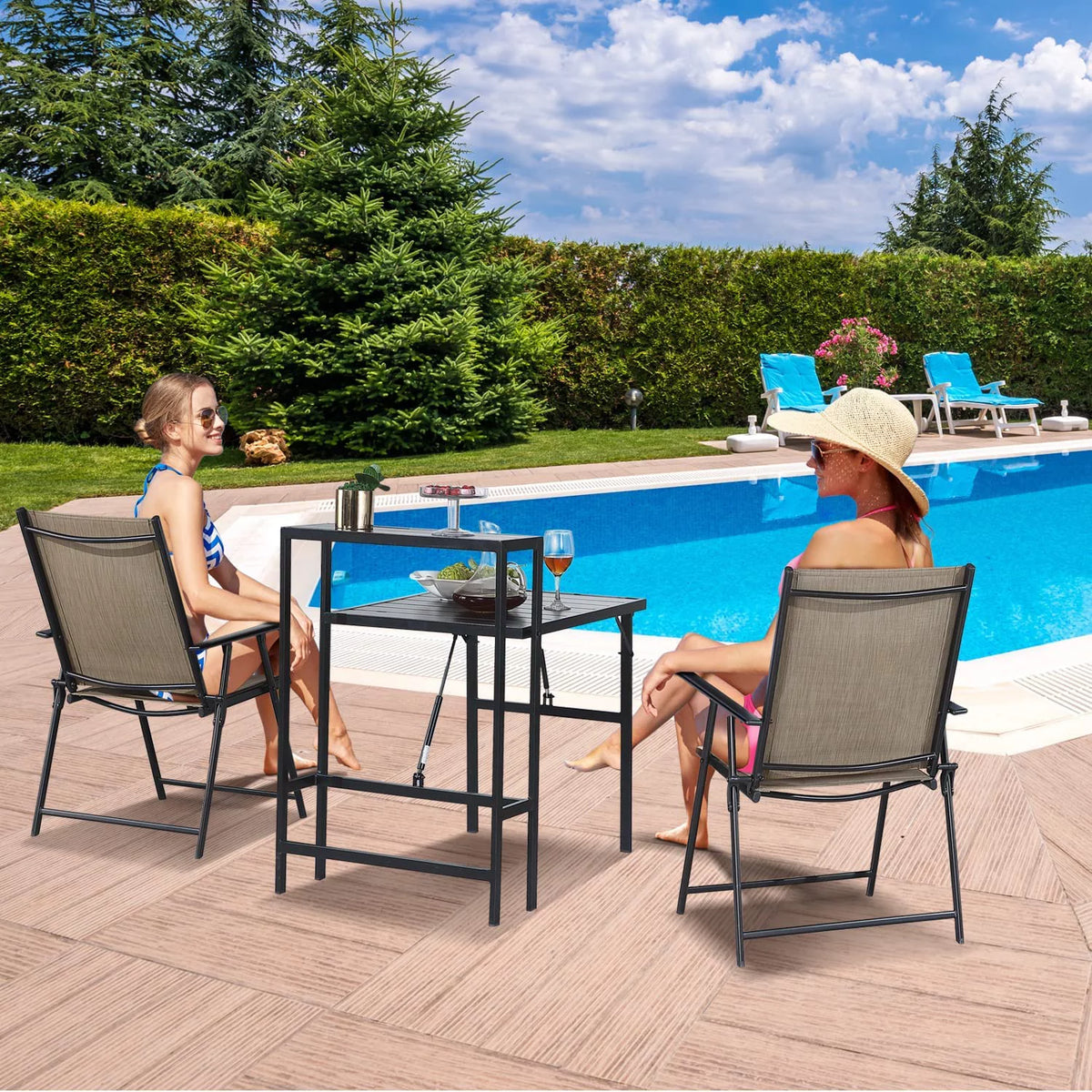 3 Piece Outdoor Folding Bistro Set with Coffee Table B348