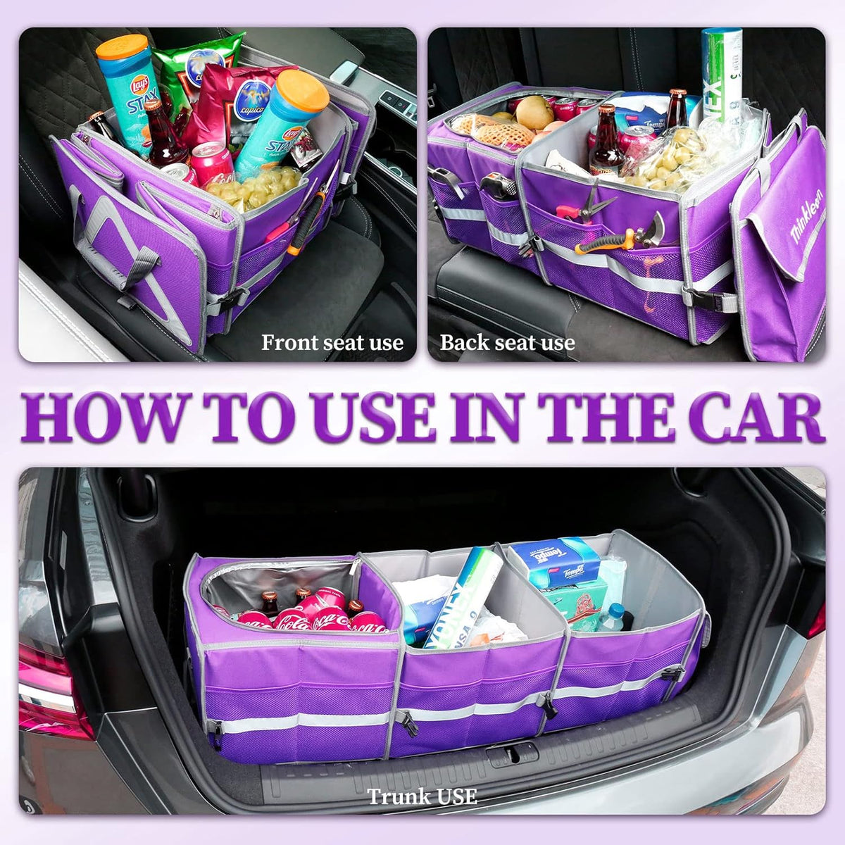 Purple Waterproof Trunk Organizer with Cooler, Pack of 2 S138021