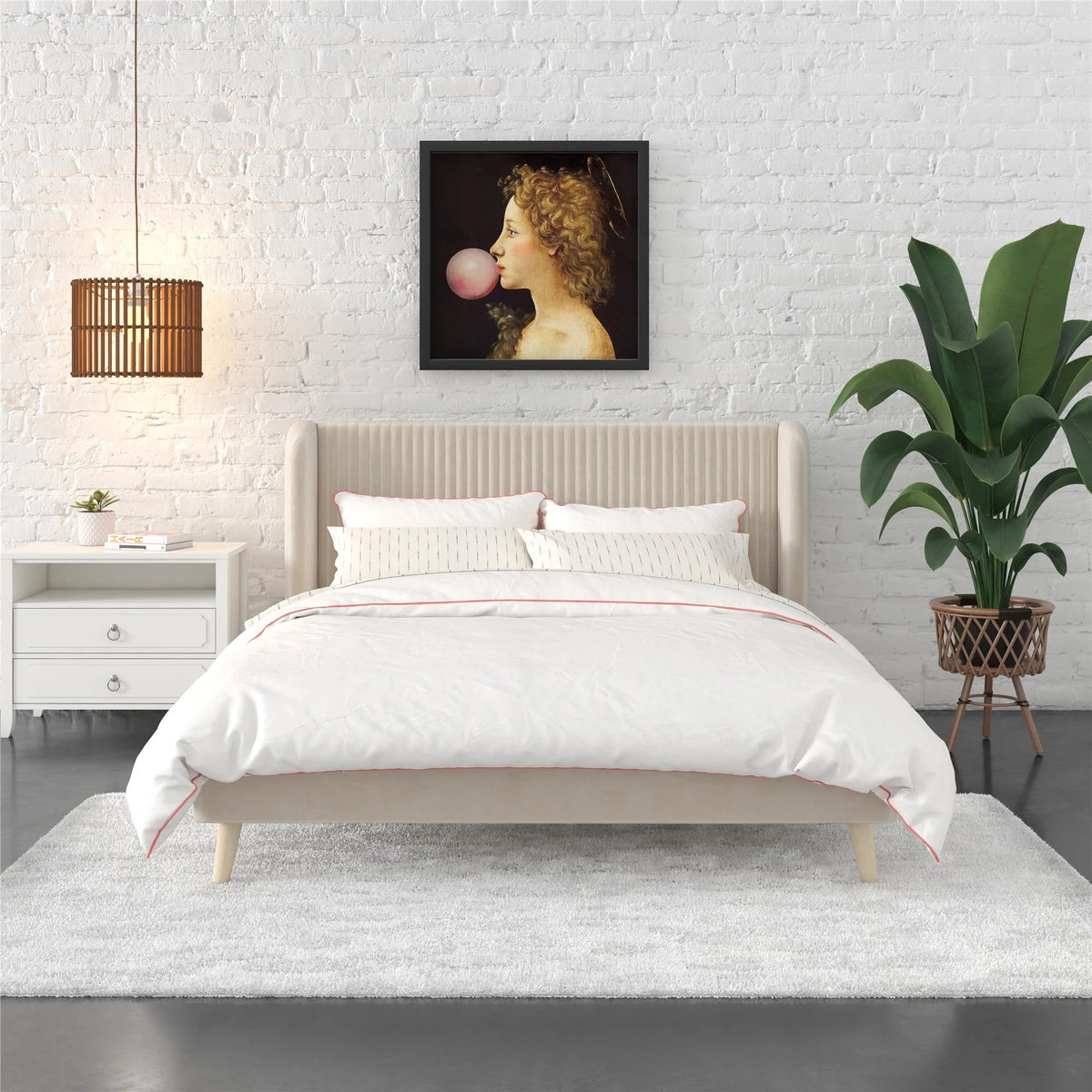 Ivory Velvet Queen Upholstered Bed I7764