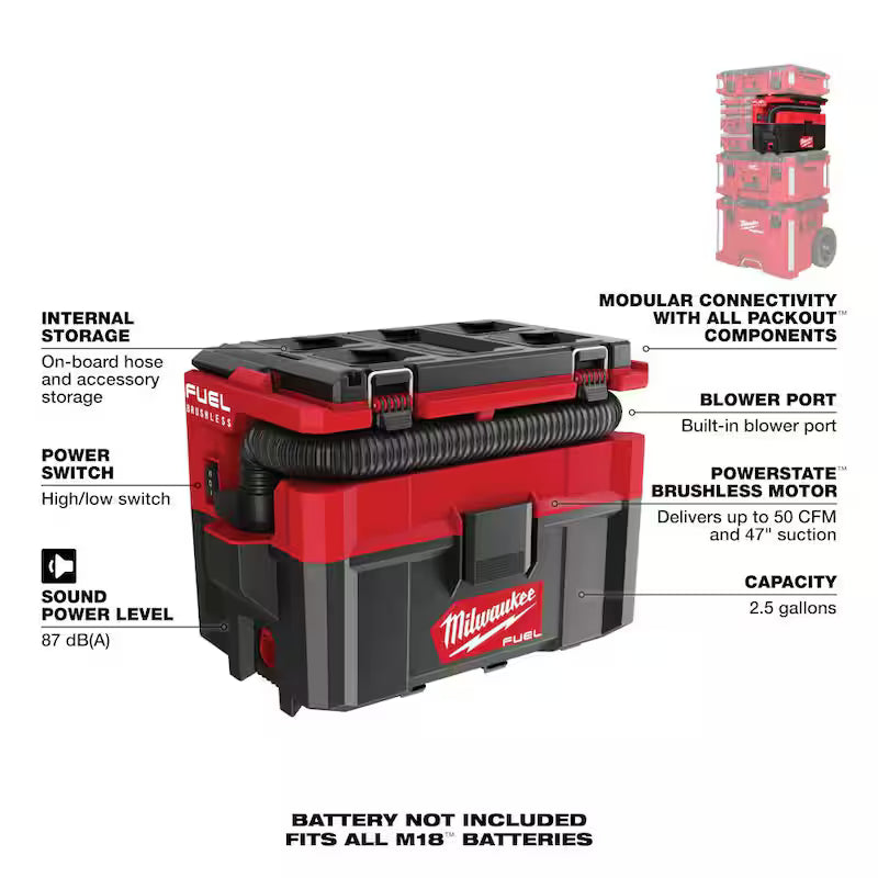 Cordless 2.5 Gal Wet/Dry Vacuum with Swiveling Palm Brush Tool I3251