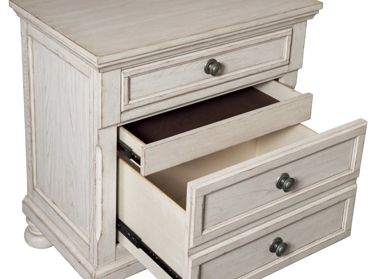 White Queen Size Platform Storage Bed Nightstands Dresser Mirror 6pc Set O8659