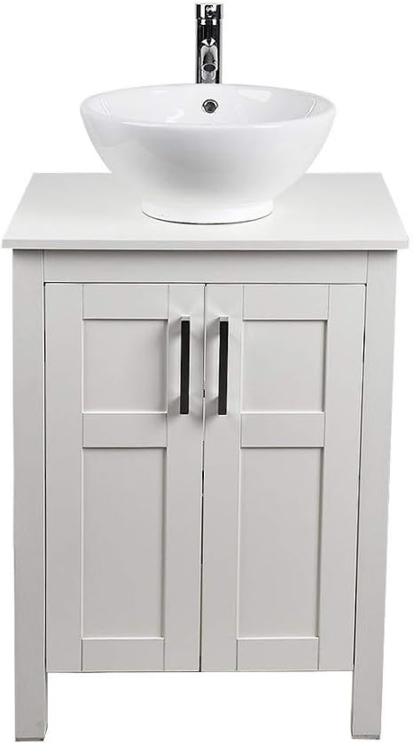 White 24 Inches Bathroom Vanity with 2 Doors Tempered Glass Sink Top Y53503