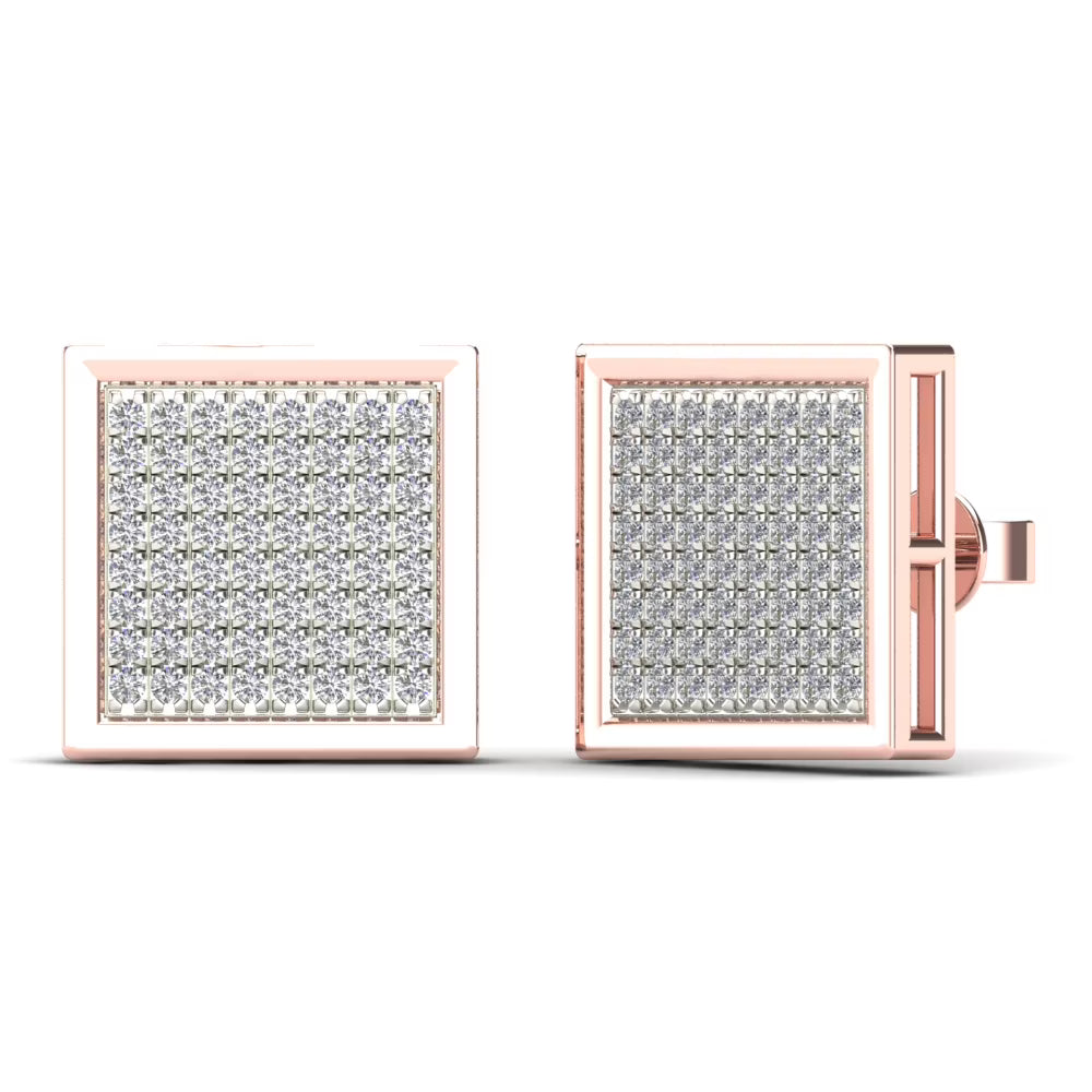 14K Rose Gold Diamond Square Stud Earrings B820