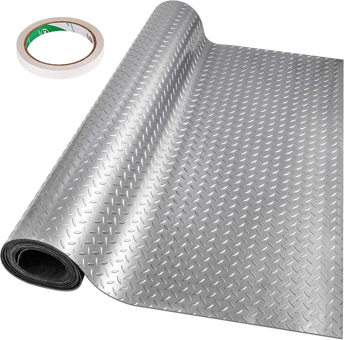 Vinyl Garage Floor Mat 4.9x13ft Anti-Slide Diamond Texture Silver PVC Garage Flooring Roll C278674