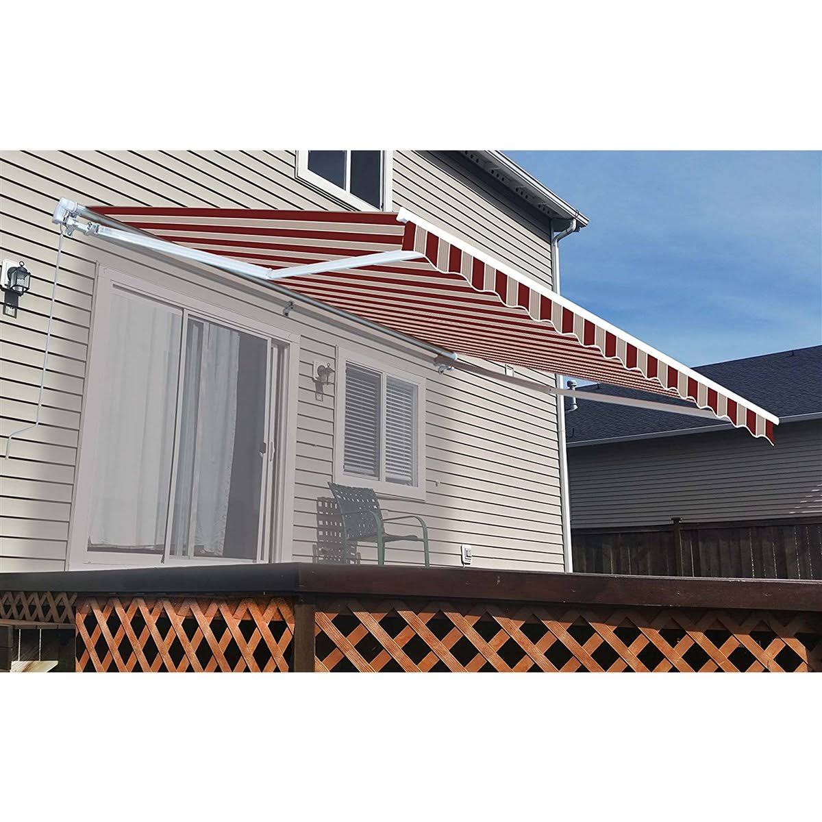 Retractable Motorized Patio Awning, 20 x 10, Multi Stripe Red T31084